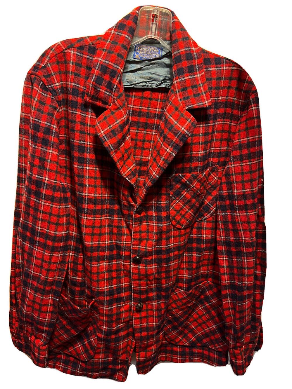 Pendleton VTG Men’s M Red Plaid Long Sleeve Wool Button Flannel Jacket